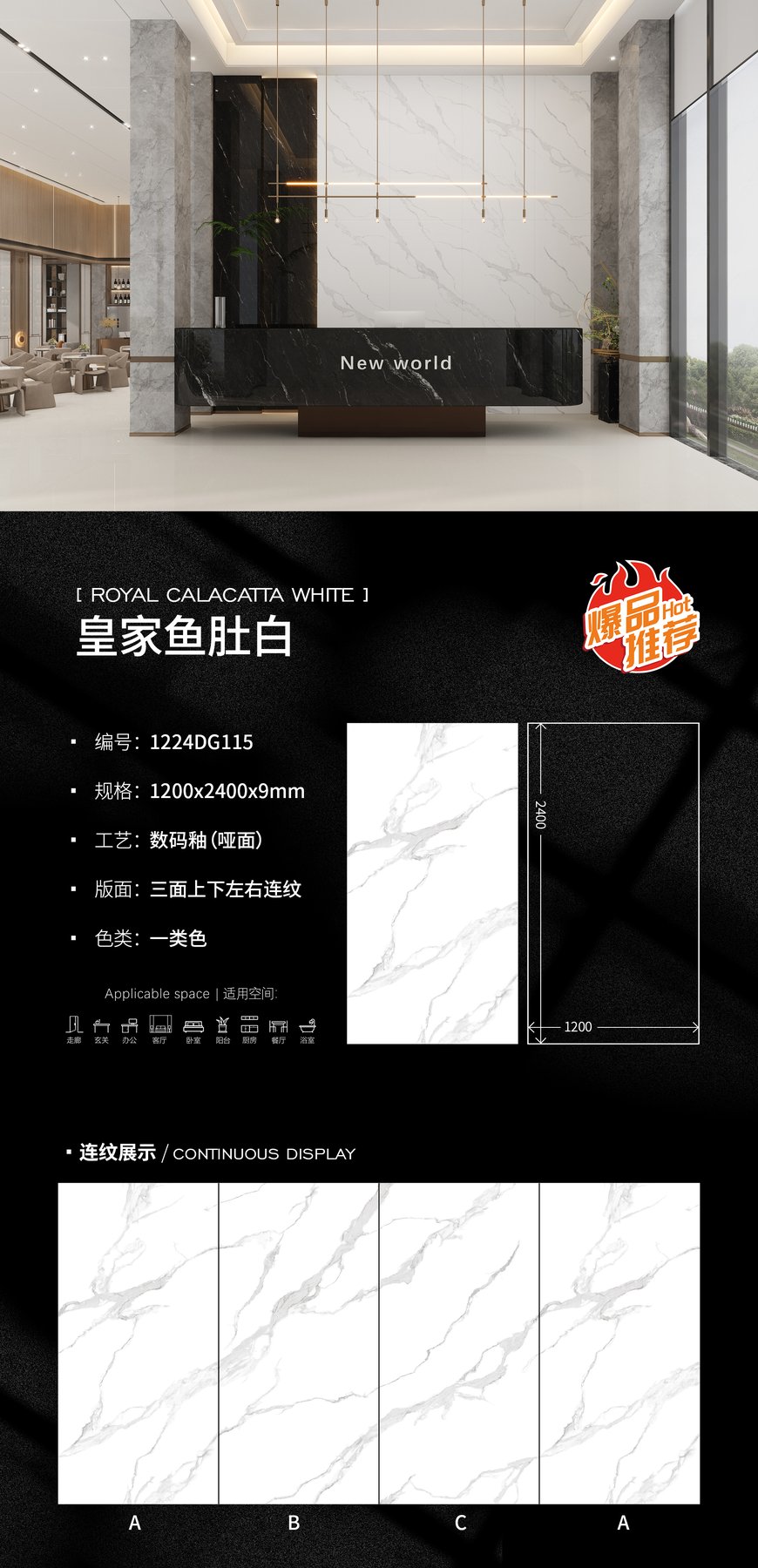 1200×2400 mm · 9 mm · Matte sintered stone