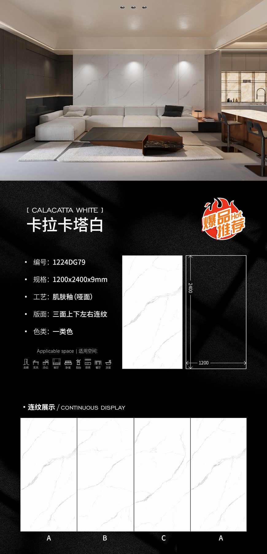 1200×2400 mm · 9 mm · Matte sintered stone