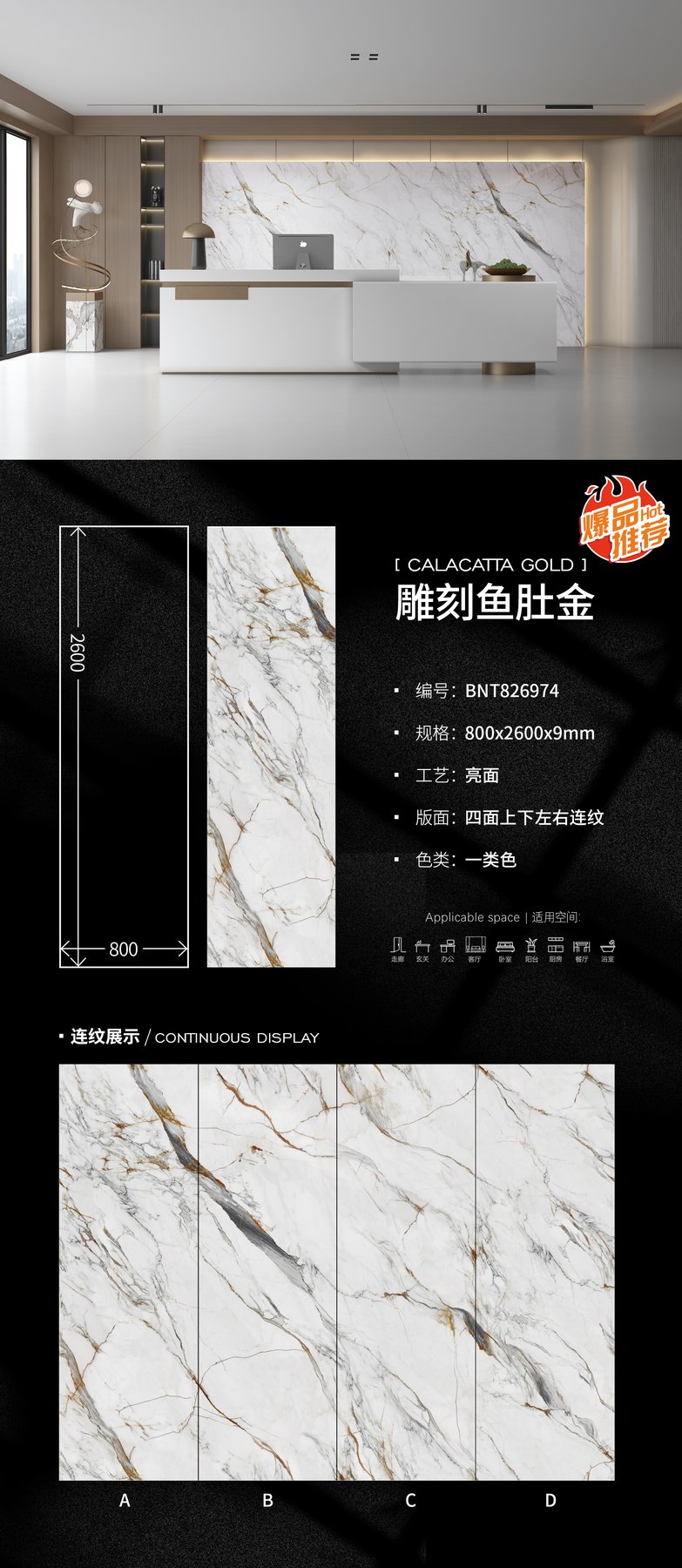 800×2600 mm · 9 mm · Glossy sintered stone