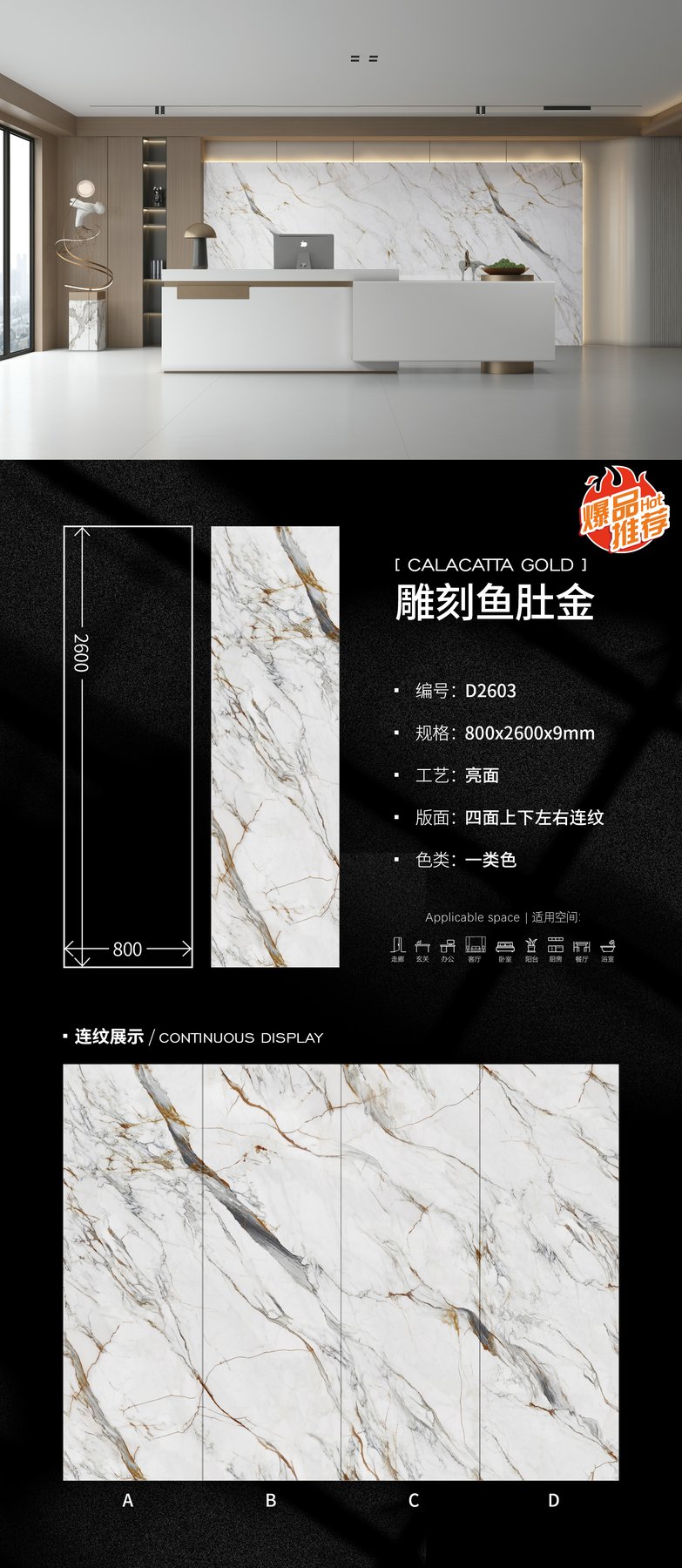 800×2600 mm · 9 mm · Glossy sintered stone
