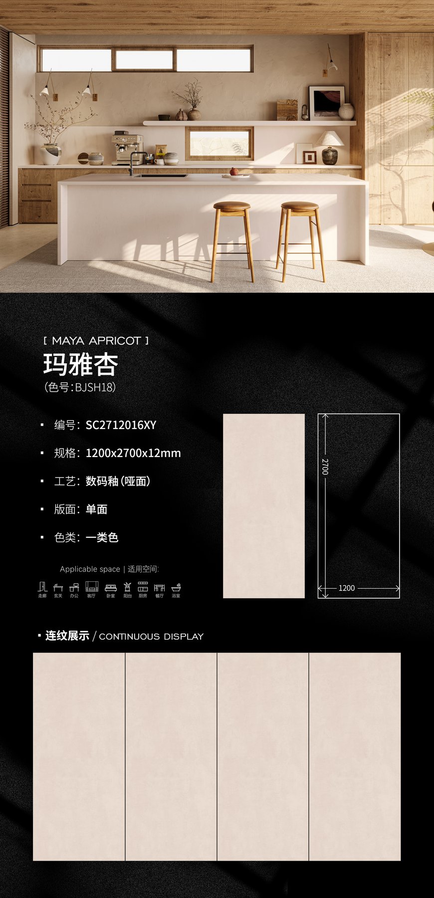1200×2700 mm · 12 mm · Matte sintered stone