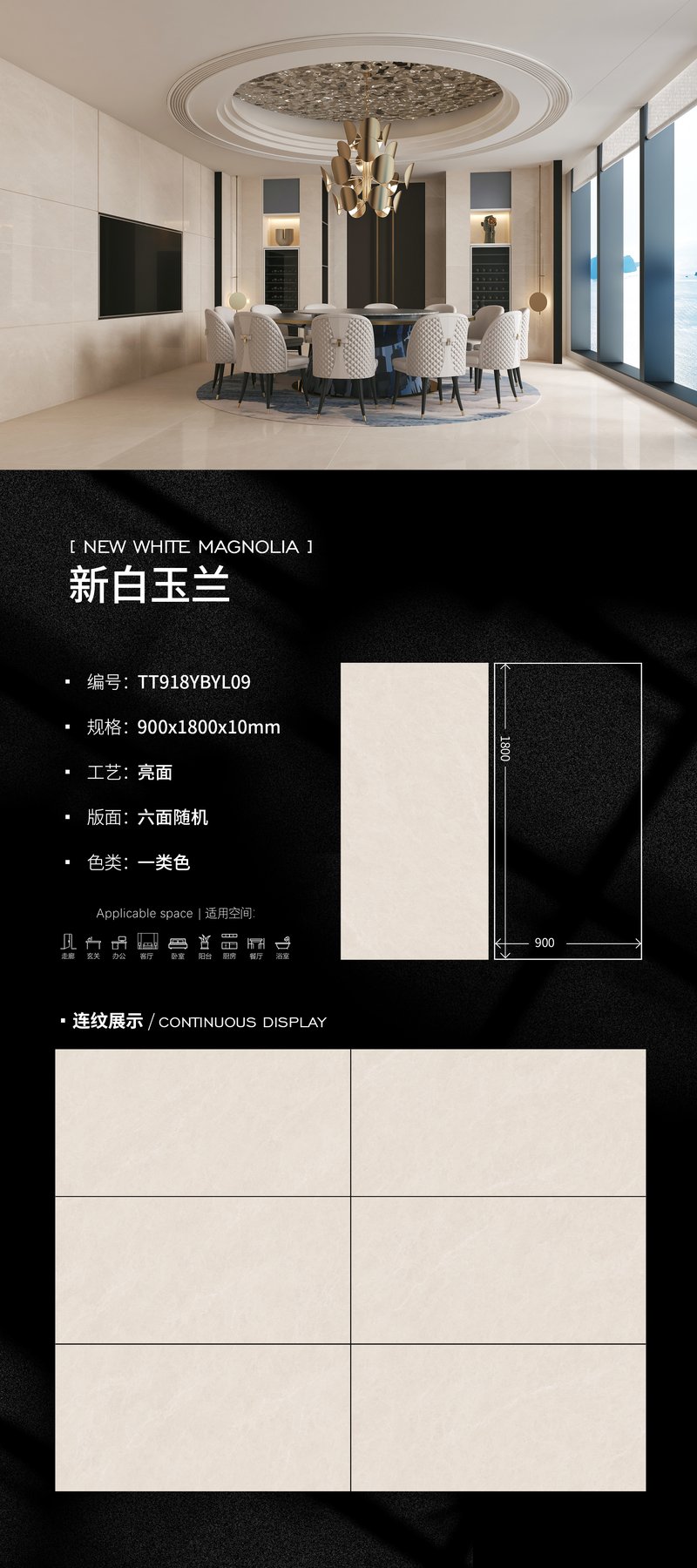 900×1800 mm · 10 mm · Glossy sintered stone